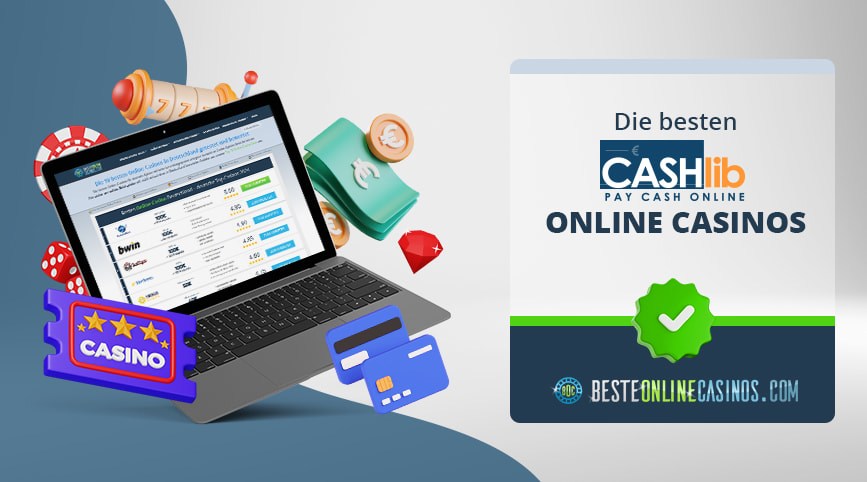 Casino Symbole um einen Laptop herum, daneben das CASHlib Logo.