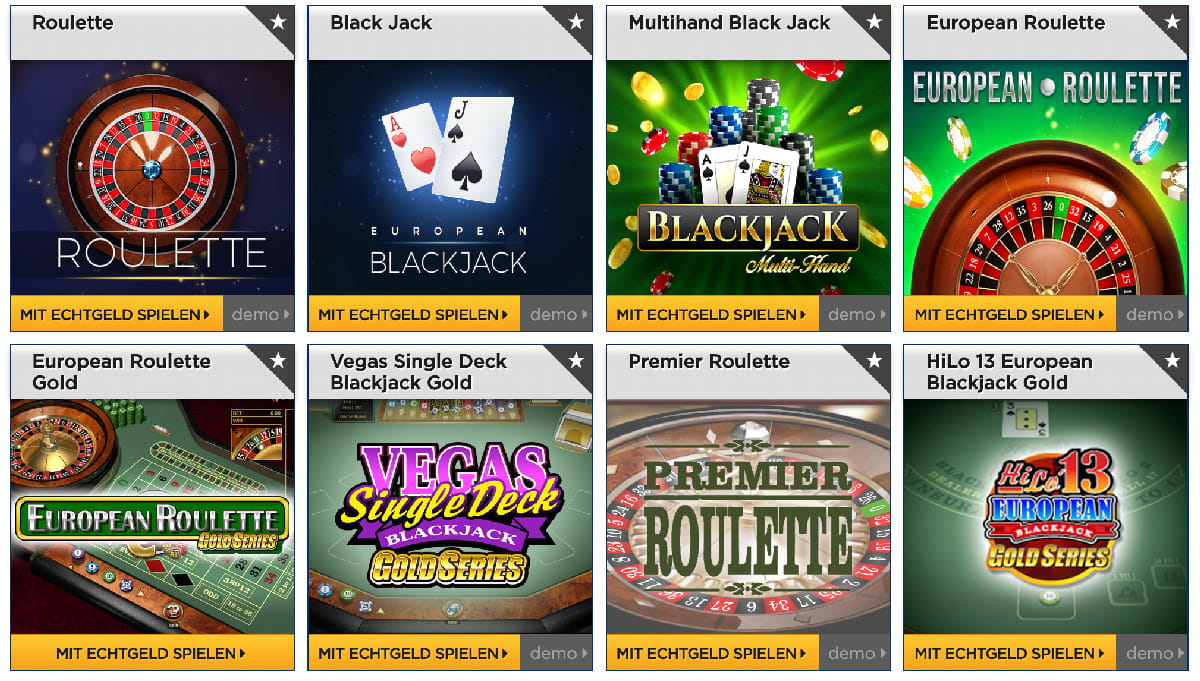 Eine überschaubare Auswahl an Blackjack und Roulette