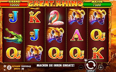 Der Slot Great Rhino Megaways von Pragmatic Play im Mad Money Casino.
