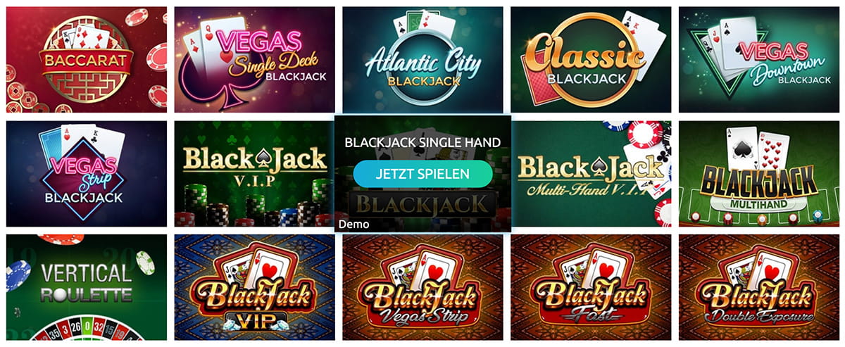 Casino Spiele wie Blackjack, Roulette, als Live- und Software-Version