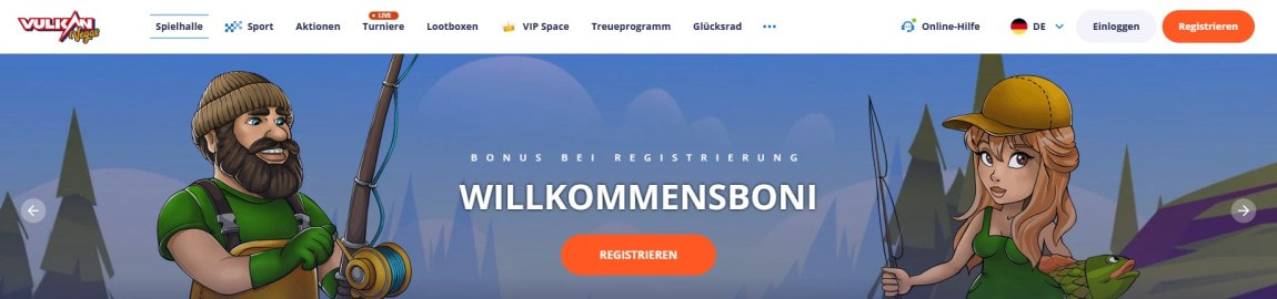Screenshot der Vulkan Vegas Startseite.